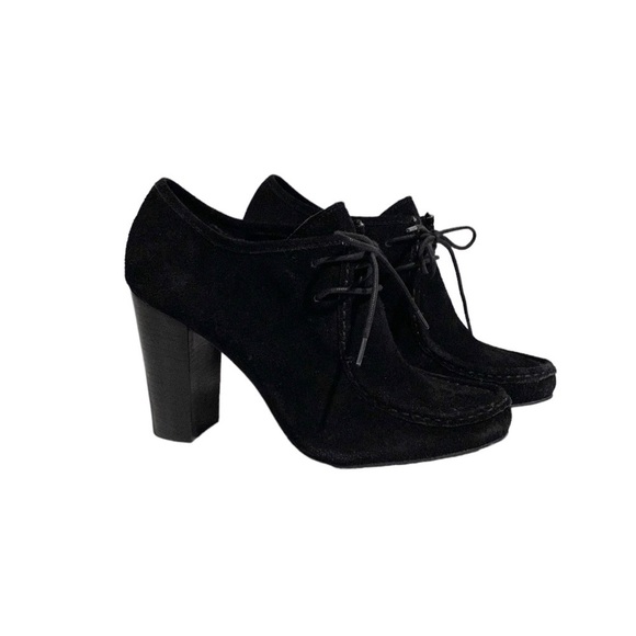 RALPH LAUREN Samara Black Suede Boot Heel Lace Up - Picture 2 of 10